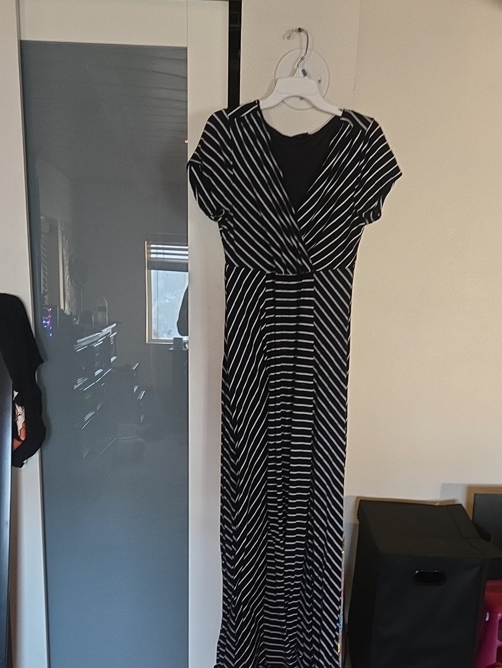 Black & White Striped Maxi Dress - Wrap-Front Style